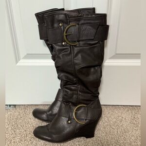 Women's Union Bay Brown Heeled Wedge Boots size 7.5